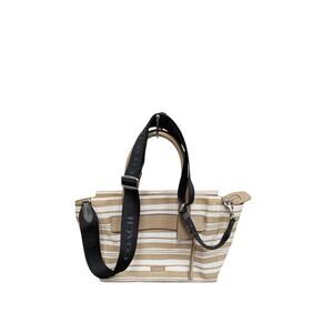 Authentic Coach Striped Canvas Tote Shoulder Bag Tan White